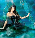 Evil mermaid queen, costume dress, sequins, fin, fishnet, fish scales